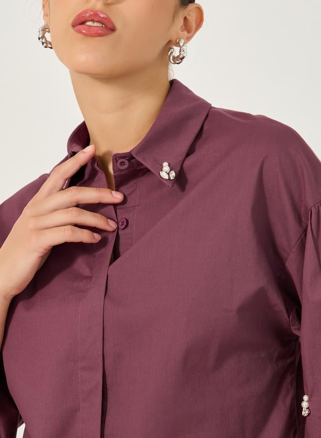 Styli Embellished Spread Collar Balloon Sleeve Shirt - Image 4