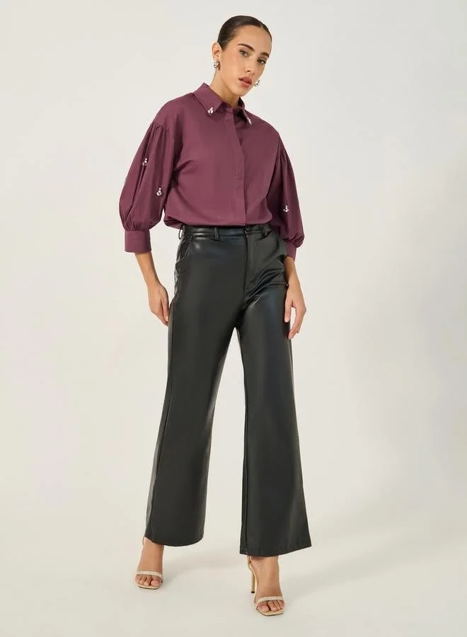 Styli Styli Embellished Spread Collar Balloon Sleeve Shirt