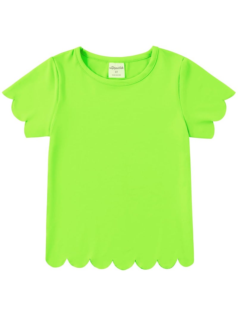 Noomelfish Girls Short Sleeve Scalloped Edge T-Shirts Casual Cute Summer Tee Tops Blouse, Neon Green, Size 7-8 Years - Image 1