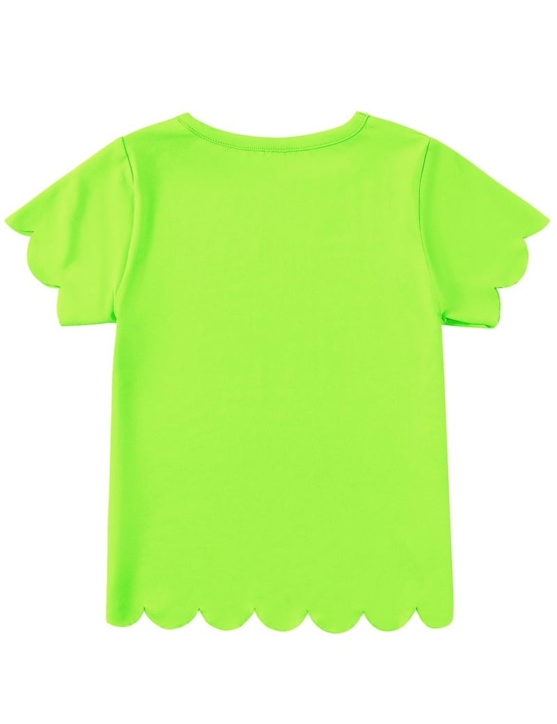 Noomelfish Girls Short Sleeve Scalloped Edge T-Shirts Casual Cute Summer Tee Tops Blouse, Neon Green, Size 7-8 Years - Image 2