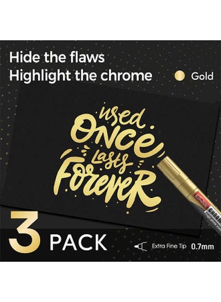 Chrome Marker - Permanent Mirror Chrome Pens, Chrome Paint Pens for Plastic, Metal, Model Painting, Touch Up & Repair Kit, Set of 3 Tips -Gold - view 2