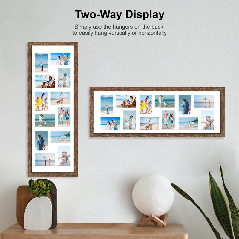 Hongkee 12x36 Picture Frame 2 Packs, Real Glass and Rustic Brown Wood Frame, Display Collage Pictures Twelve 4x6 With Mat or Pennant 12 x 36 Without Mat - Horizontal or Vertical Wall Mounting - Image 3