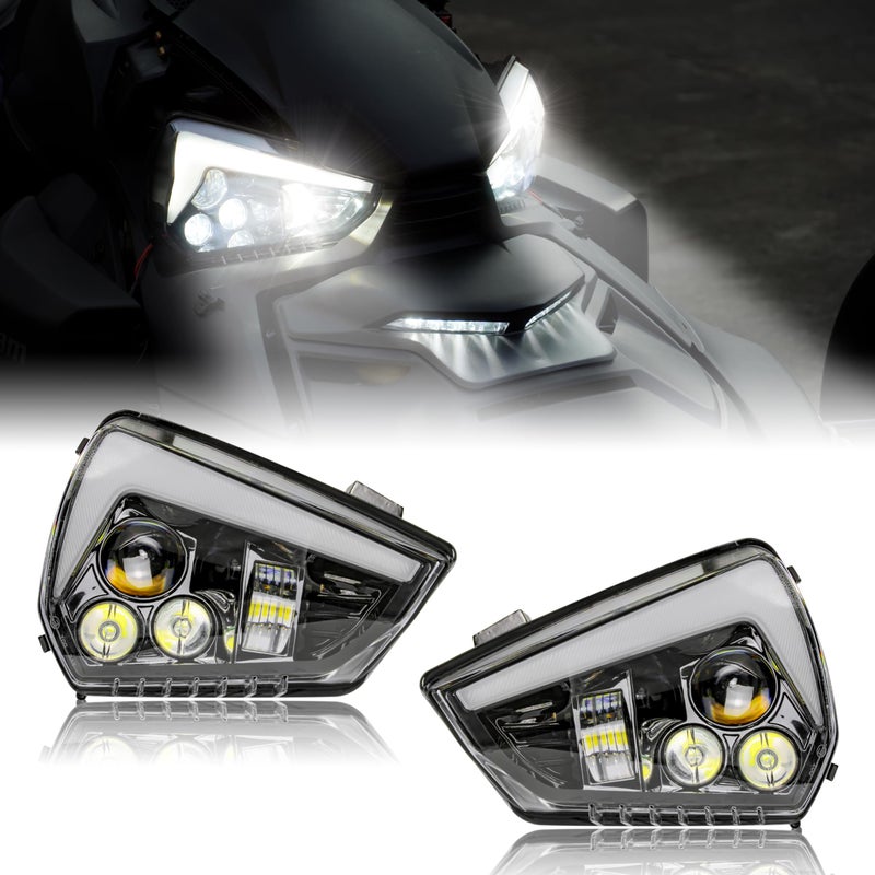 SAUTVS LED Headlights for Can Am Ryker LED Head Lights Front Lamps with HighLow Beams DRL Turn Signal Light for CanAm Ryker 600 900 Sport  Ryker Rally Edition All Models Accessories