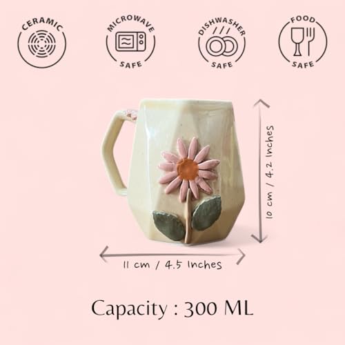 BACKKSPACE RETAIL Ceramic Mug with Unique Blooming Flower – 250ml | Diamond Brown | Perfect for Coffee Tea Milk | Microwave and Dishwasher Safe | Ideal for Home, Office, Gifting, Diwali - Image 4