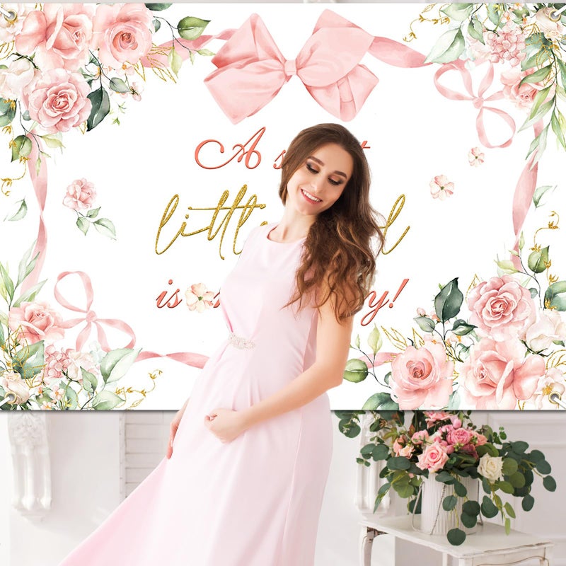 Avezano Pink Bow Baby Shower Backdrop for Girl Floral Bow Baby Shower Decorations A Sweet Little Girl is On The Way Background Party Supplies (7x5ft) - Image 3