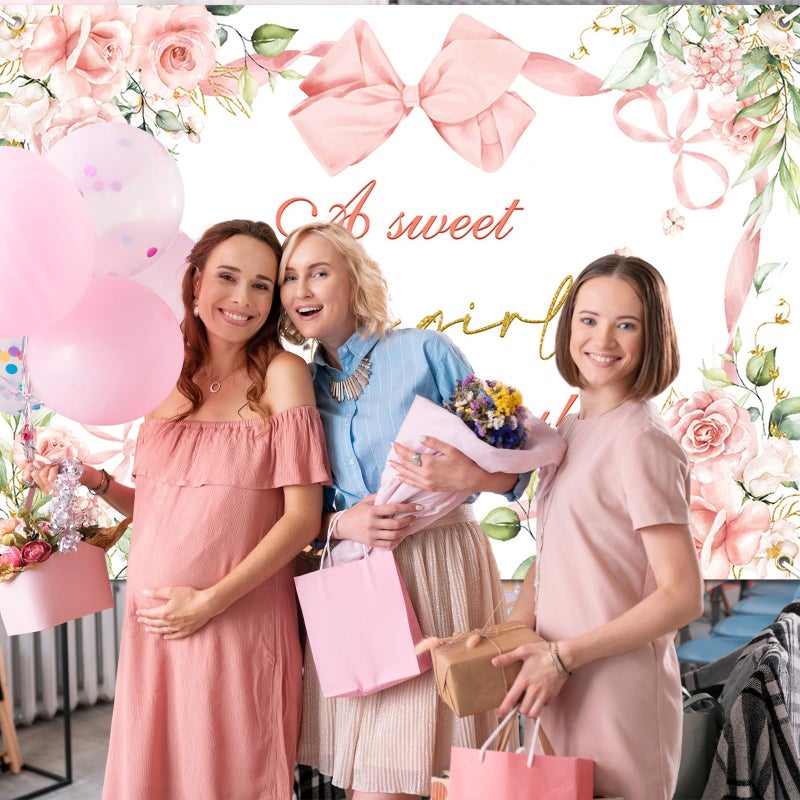 Avezano Pink Bow Baby Shower Backdrop for Girl Floral Bow Baby Shower Decorations A Sweet Little Girl is On The Way Background Party Supplies (7x5ft) - Image 5