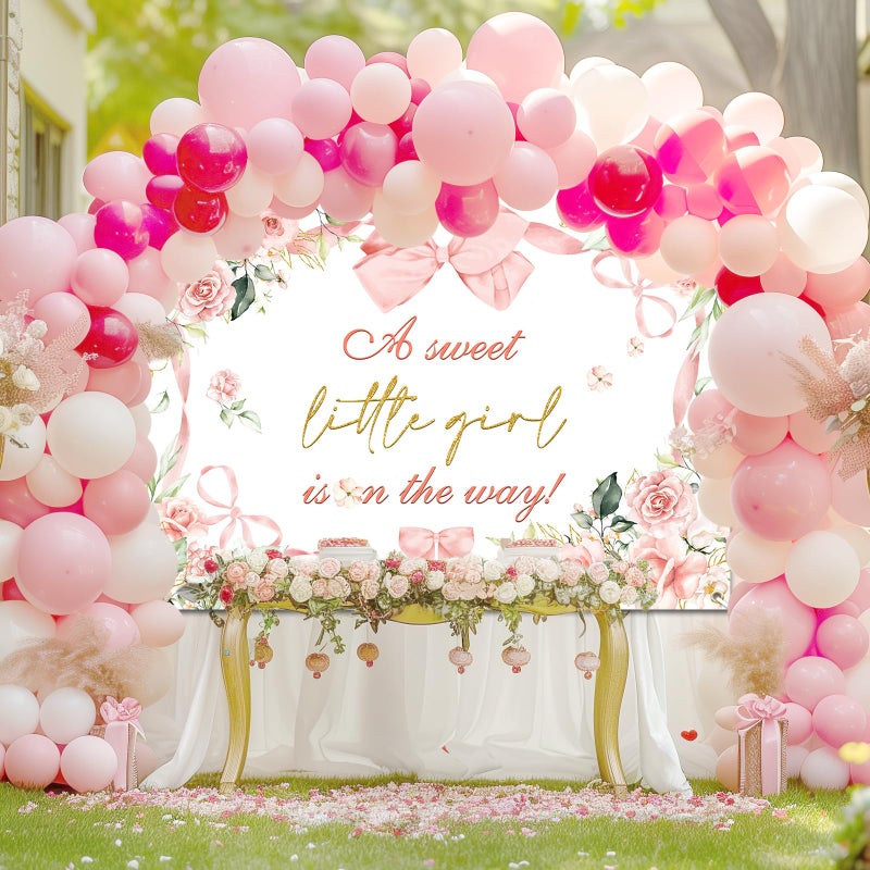 Avezano Pink Bow Baby Shower Backdrop for Girl Floral Bow Baby Shower Decorations A Sweet Little Girl is On The Way Background Party Supplies (7x5ft) - Image 2