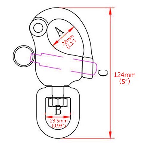 NRC&XRC Pair 5IN(128mm) Jaw Swivel Eye Snap Shackle Quick Release Bail Rigging Sailing Boat Marine Stainless Steel Clip Pair - Image 2