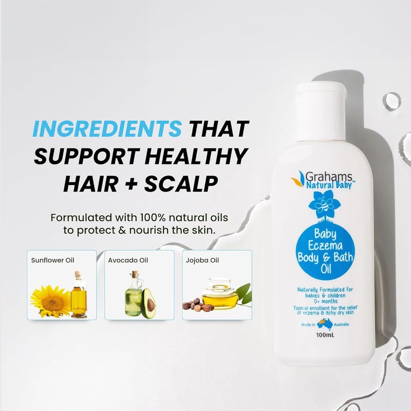 Grahams Natural زيت الإكزيما للأطفال زيت الاستحمام زيت الجسم للأعمار من 0 شهر إلى 12 سنة تركيبة مثبتة سريرياً تخفيف لطيف للبشرة الجافة جداً والحكة 338 أونصة - Image 5