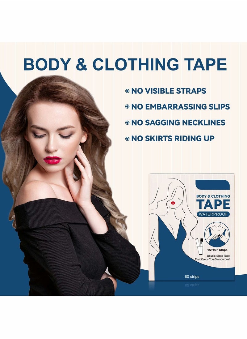 Y&D - Double Sided Tape for Clothes Body Strength Adhesive on Skin and Fabrics Clear All Tones 80 Strips - Image 1