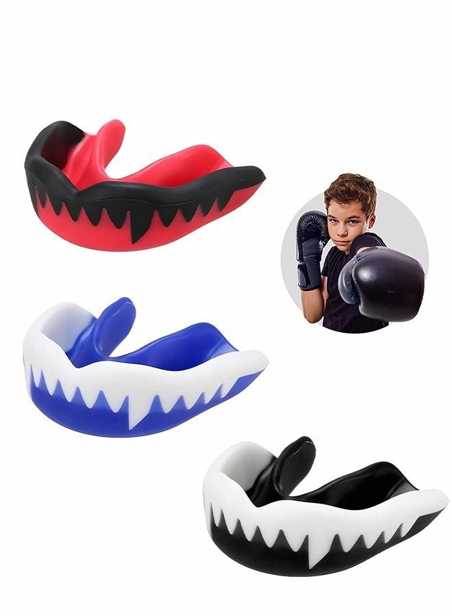 رات سو حارس فم للأطفال والشباب عبارة عن ثلاث قطع مصممة خصيصًا لرياضات كرة القدم والمصارعة والركل والتايكوندو واللكروس وغيرها، مصنوعة من مواد EVA ومتوافقة مع الأقواس السنية. - Image 1