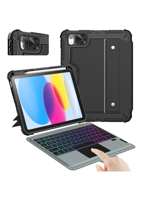 Nillkin iPad A16 (11th Gen) / 10th Gen Case with Detachable Keyboard, Magic Trackpad, 7-Color Backlit, Portrait/Landscape Modes, Rugged Keyboard Case for iPad 11th / 10th Generation (2025/2022), Black