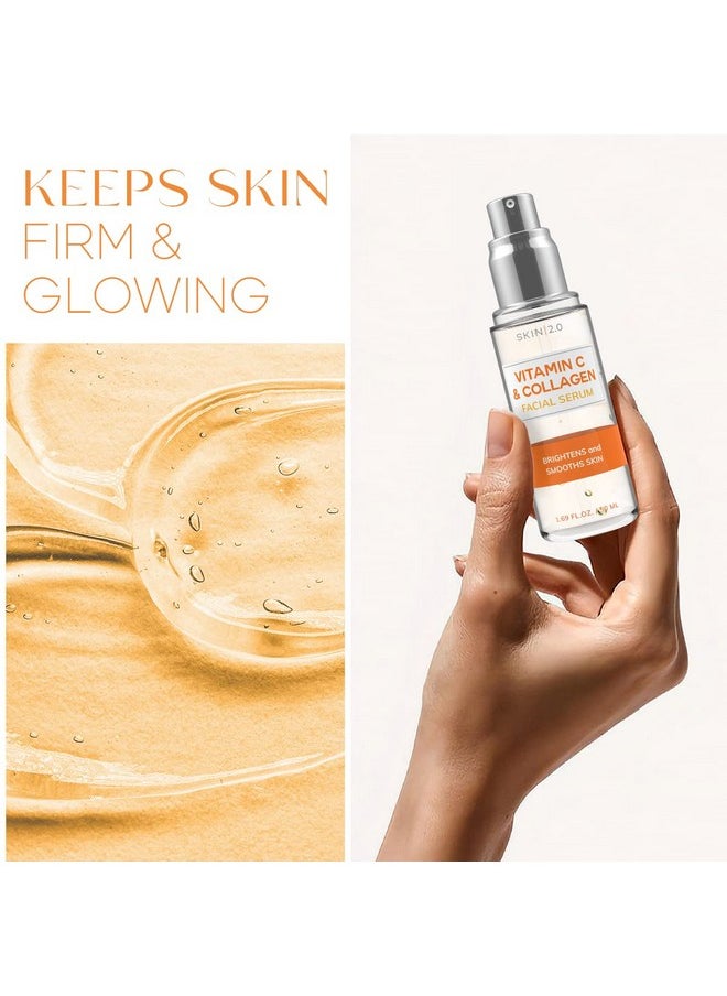 Skin 2.0 - Kin 2.0 Vitamin C And Collagen Face Serum Helps With Dark Spots & Acne Fights Signs Of Aging Skin Brightening Facial Serum Cruelty Free Korean Skincare For All Skin Types 1.69 Fl. Oz - Image 1