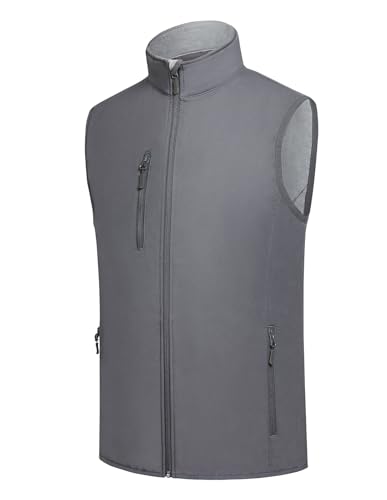 fit space Men's Lightweight Vest Softshell Sleeveless Windproof Jacket with Zipper Pcoket Cycling Travel Hiking Running Golf (Grey, XX-Large) - Image 1