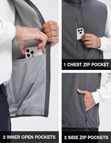 fit space Men's Lightweight Vest Softshell Sleeveless Windproof Jacket with Zipper Pcoket Cycling Travel Hiking Running Golf (Grey, XX-Large) - Image 5