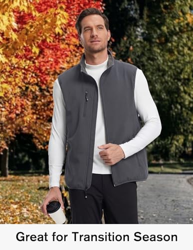 fit space Men's Lightweight Vest Softshell Sleeveless Windproof Jacket with Zipper Pcoket Cycling Travel Hiking Running Golf (Grey, XX-Large) - Image 2