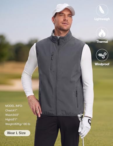 fit space Men's Lightweight Vest Softshell Sleeveless Windproof Jacket with Zipper Pcoket Cycling Travel Hiking Running Golf (Grey, XX-Large) - Image 3