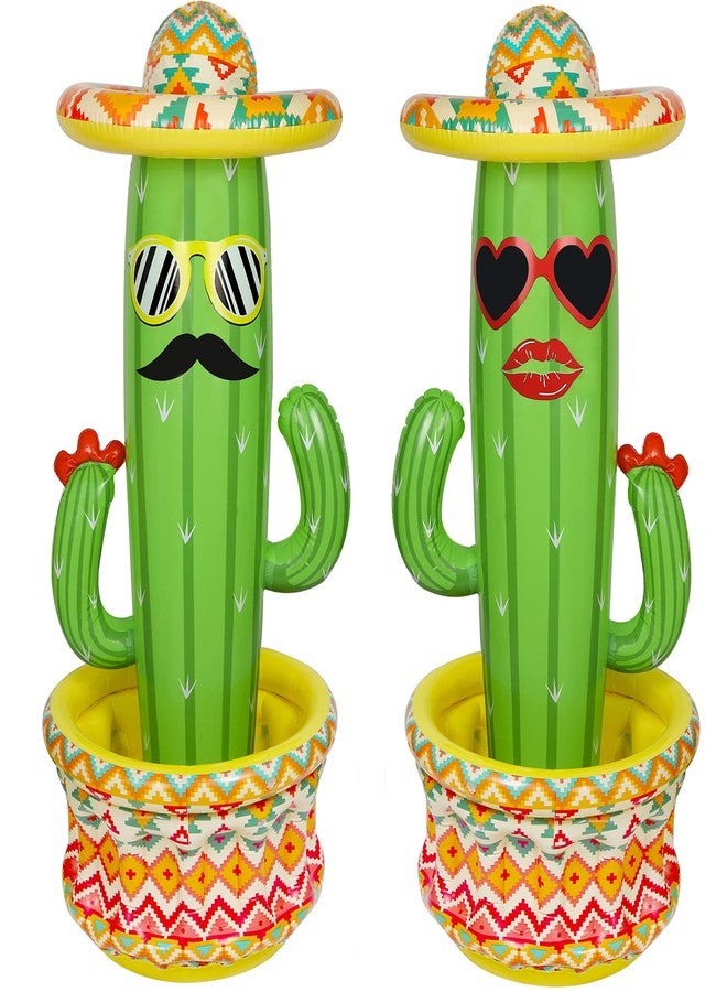 Triumpeek 2 Packs Inflatable Cactus Cooler, 55" Fiesta Cactus Ice Bucket Wearing Sombreros for Summer Swimming Pool Hawaiian Themed Party Supplies, Cinco de Mayo Inflatable Party Cooler Decor - Image 1