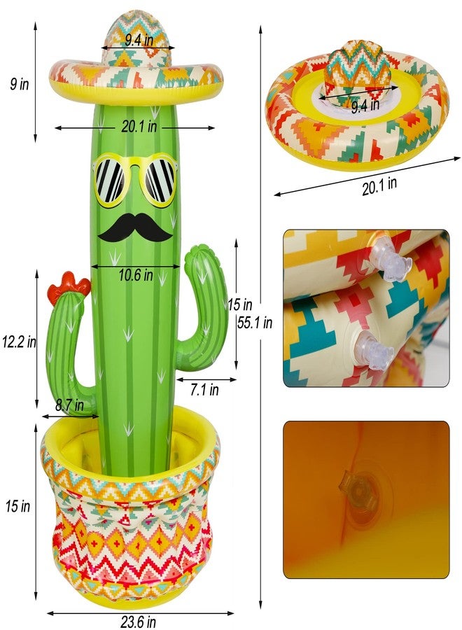 Triumpeek 2 Packs Inflatable Cactus Cooler, 55" Fiesta Cactus Ice Bucket Wearing Sombreros for Summer Swimming Pool Hawaiian Themed Party Supplies, Cinco de Mayo Inflatable Party Cooler Decor - Image 2