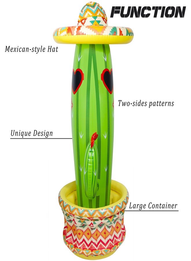 Triumpeek 2 Packs Inflatable Cactus Cooler, 55" Fiesta Cactus Ice Bucket Wearing Sombreros for Summer Swimming Pool Hawaiian Themed Party Supplies, Cinco de Mayo Inflatable Party Cooler Decor - Image 3