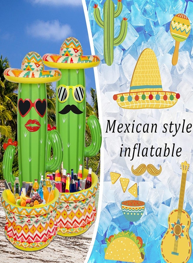 Triumpeek 2 Packs Inflatable Cactus Cooler, 55" Fiesta Cactus Ice Bucket Wearing Sombreros for Summer Swimming Pool Hawaiian Themed Party Supplies, Cinco de Mayo Inflatable Party Cooler Decor - Image 4