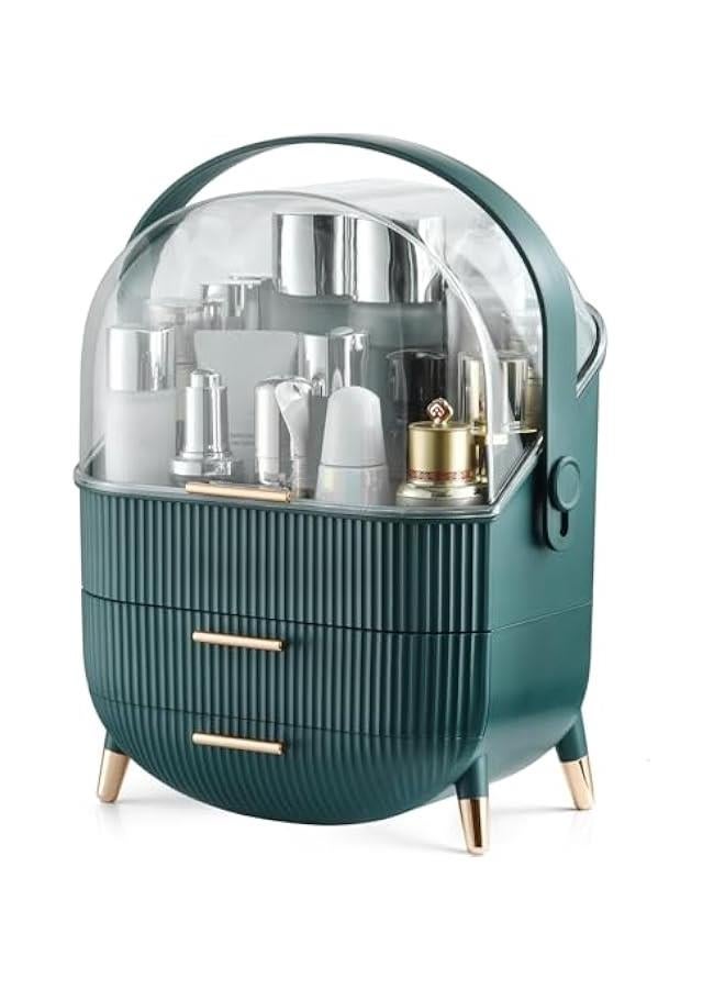 HOOKOR Makeup Storage Organizer，Cosmetics Display Case with 2-Layer Storage Box and Transparent Cover, Bedroom Vanity Desk (Green) - Image 1