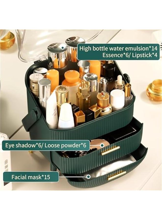 HOOKOR Makeup Storage Organizer，Cosmetics Display Case with 2-Layer Storage Box and Transparent Cover, Bedroom Vanity Desk (Green) - Image 2