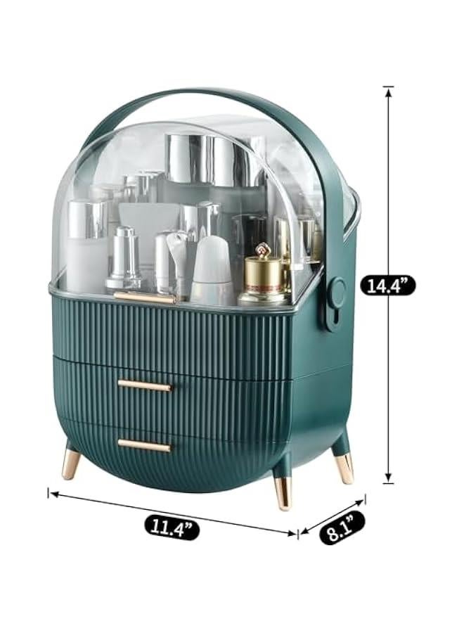 HOOKOR Makeup Storage Organizer，Cosmetics Display Case with 2-Layer Storage Box and Transparent Cover, Bedroom Vanity Desk (Green) - Image 3
