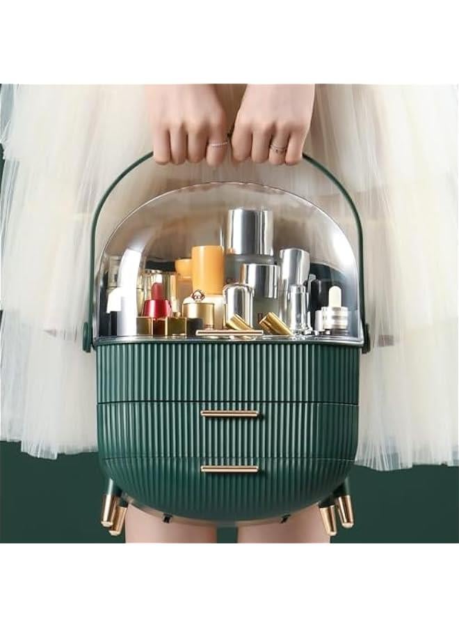 HOOKOR Makeup Storage Organizer，Cosmetics Display Case with 2-Layer Storage Box and Transparent Cover, Bedroom Vanity Desk (Green) - Image 4