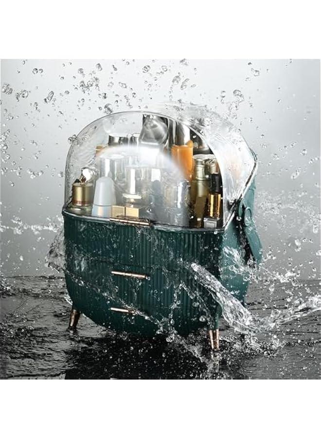 HOOKOR Makeup Storage Organizer，Cosmetics Display Case with 2-Layer Storage Box and Transparent Cover, Bedroom Vanity Desk (Green) - Image 5