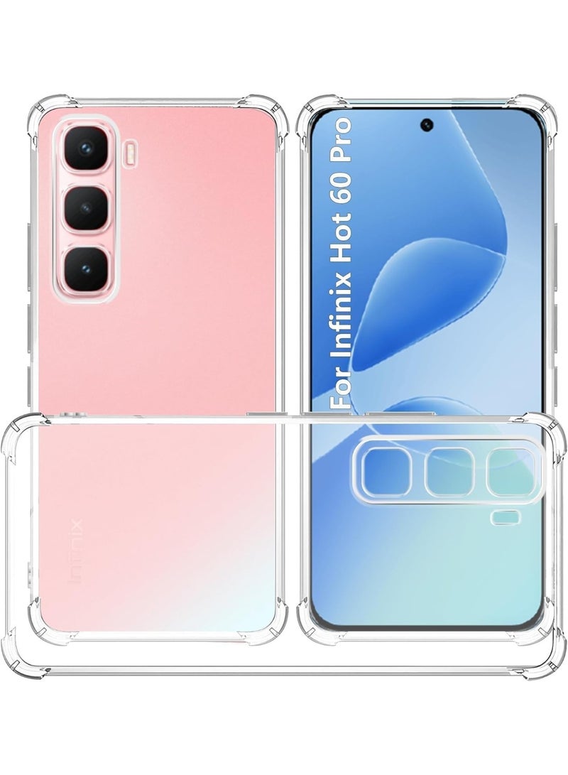 جراب متوافق مع Infinix Hot 60 Pro، غطاء شفاف من السيليكون (TPU) مقاوم للصدمات، مزود بحماية للكاميرا وزوايا معززة ضد الصدمات - شفاف. - Image 1