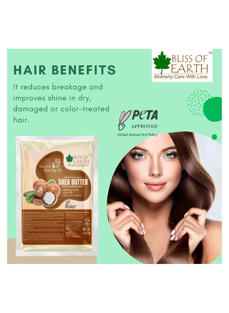 BLISS OF EARTH Pure Organic Ivory Shea Butter Refill Pack 100gm Raw Shea Butter For Stretch Marks Unrefined African Great For Face Skin Body Lips DIY products Pack of 5 - Image 4
