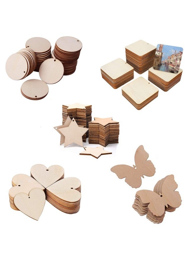 ROOT KRAFT Pine Wood MDF Cutouts Unfinished Tags for Key Chain, Slices for Art & Crafts, Xmas Hanging Decorations, Painting Wood Craft, MDF Plains, Resin Art Work (10pcs Each Shape) (5cm) - Image 1