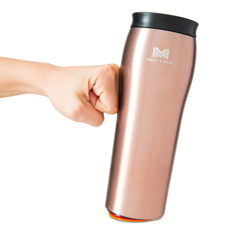Mighty Mug The Untippable Mug Grips When Hit Lifts for Sips Insulated Stainless Steel Tumbler Cupholder Friendly Gifts for Women Men All Leakproof 6 Hour Hot 24 Cold 16oz RoseGold