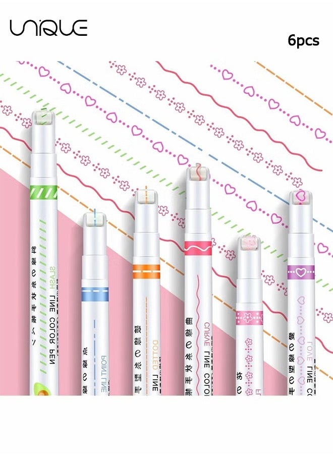 Unique 6Pcs Colored Curve Pens,  6 Different Curve Shapes, Planner Pens For Writing Journaling Note Taking Drawing Scrapbook Art School Supplies  - Image 1