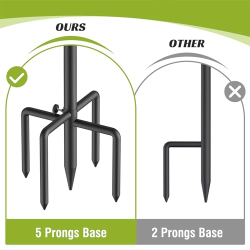 Forlogic Bird Feeder Pole 76 Inches Shepherd Hooks for Outdoor, Heavy Duty Bird Feeder Pole for Garden Decor, Black Shepherd Stand for Plant Baskets Wind Chime with 5 Base Prongs - Image 4