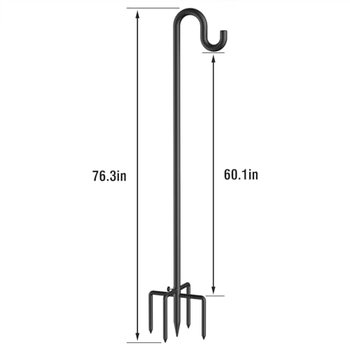 Forlogic Bird Feeder Pole 76 Inches Shepherd Hooks for Outdoor, Heavy Duty Bird Feeder Pole for Garden Decor, Black Shepherd Stand for Plant Baskets Wind Chime with 5 Base Prongs - Image 5