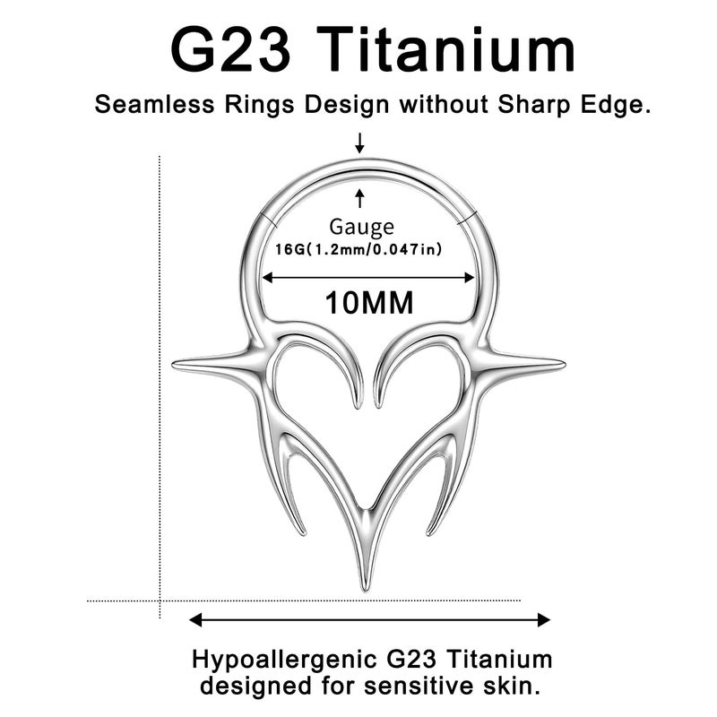 VOJO G23 Titanium 16G Septum Ring Daith Piercing Earrings Jewelry Tragus Helix Nose Rings for Women (Silver 10mm) - Image 5