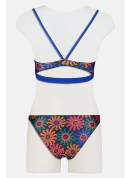Adidas Women 2 Pcs Graphic Print Padded Bikini Set, Blue  - Image 2