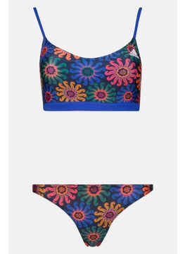 Adidas Women 2 Pcs Graphic Print Padded Bikini Set, Blue  - Image 1