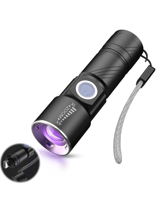 X spring UV Blacklight Flashlight 395nm Rechargeable Black Light with 3 Modes USB Portable UV Torch for Pet Urine Detection Resin Curing Scorpion Finding and Stain Identification - Image 1