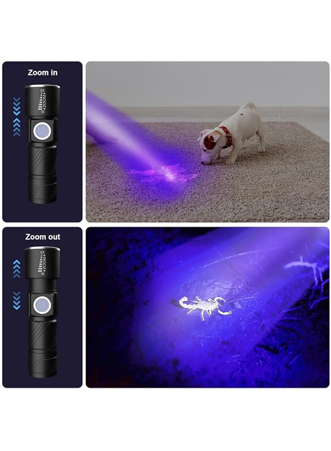 X spring UV Blacklight Flashlight 395nm Rechargeable Black Light with 3 Modes USB Portable UV Torch for Pet Urine Detection Resin Curing Scorpion Finding and Stain Identification - Image 4