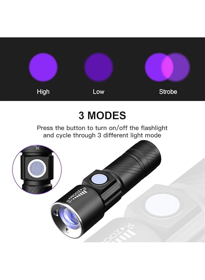 X spring UV Blacklight Flashlight 395nm Rechargeable Black Light with 3 Modes USB Portable UV Torch for Pet Urine Detection Resin Curing Scorpion Finding and Stain Identification - Image 3