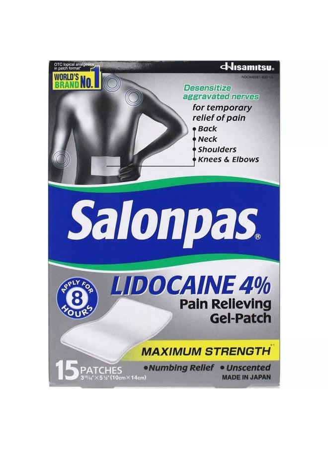 Salonpas LIDOCAINE Pain Relieving Maximum Strength Gel 15Patch  - Image 1