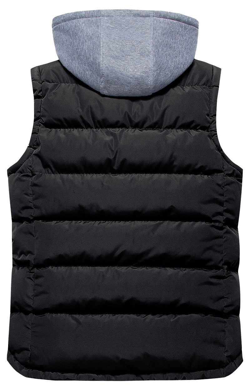 CREATMO US Men's Casual Padded Vest Coats Outdoor Heavy Duty Hooded Vest Sleeveless Jacket Black XL - Image 2