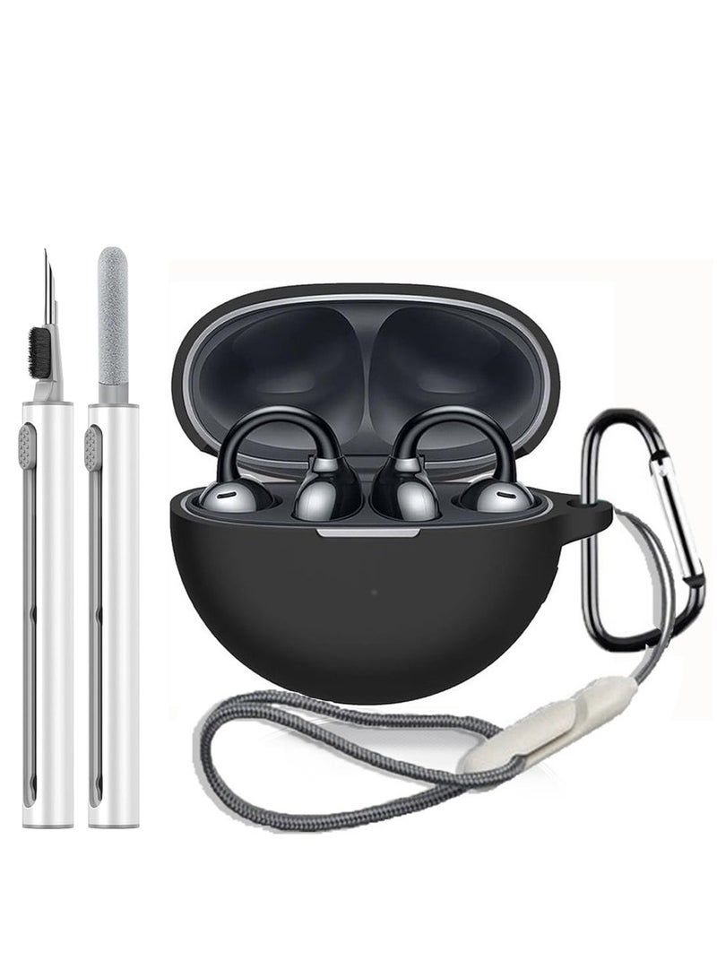 For Huawei freeclip bluetooth headset case Shockproof case Scratch-resistant case Comes with 3-in-1 cleaning tool Climbing clip Lanyard Belt (Black)  - Image 1