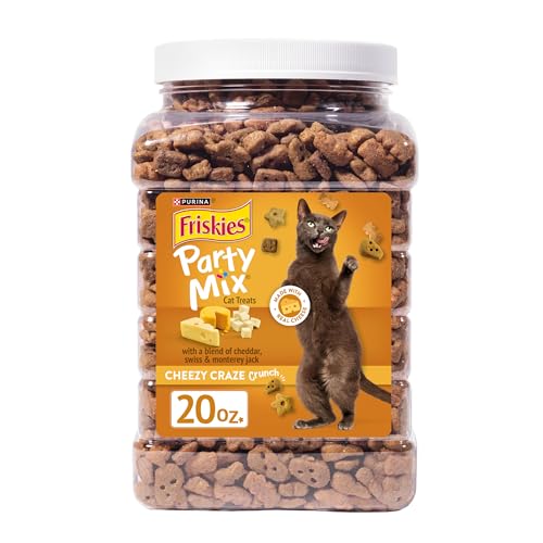 Friskies Purina Friskies Cat Treats, Party Mix Cheezy Craze Crunch - 20 oz. Canister - Image 1