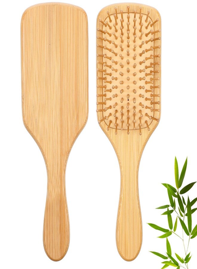 Sibba 2 Pcs Bamboo Hair Brush Natural Wooden Scalp Massage Brush with Natural Bamboo Bristles Detangling Paddle Hairbrush for Hair Growth, Wooden Brushes for Women, Men, All Hairs Types - Image 1