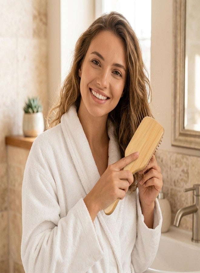 Sibba 2 Pcs Bamboo Hair Brush Natural Wooden Scalp Massage Brush with Natural Bamboo Bristles Detangling Paddle Hairbrush for Hair Growth, Wooden Brushes for Women, Men, All Hairs Types - Image 5