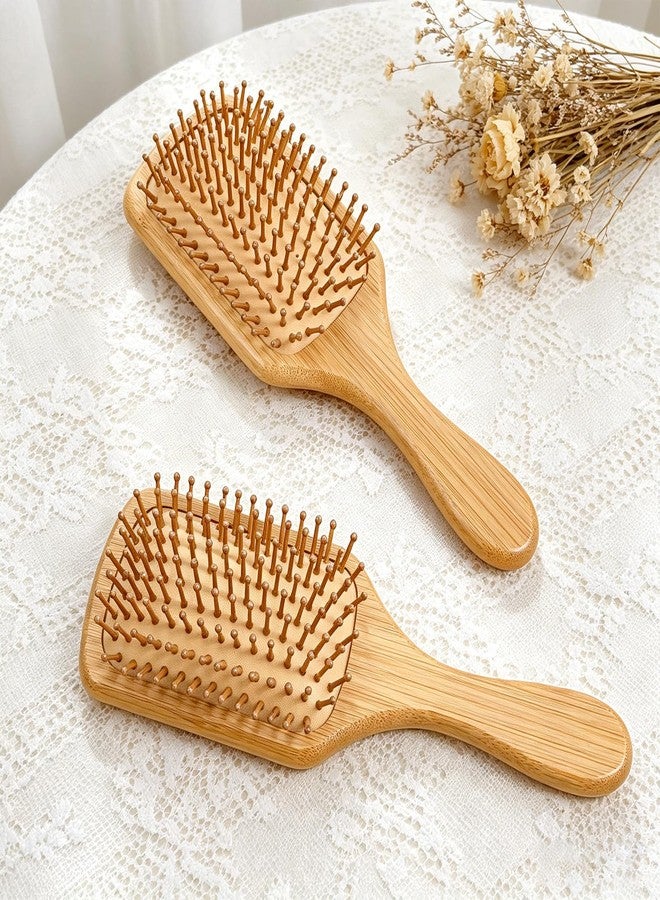 Sibba 2 Pcs Bamboo Hair Brush Natural Wooden Scalp Massage Brush with Natural Bamboo Bristles Detangling Paddle Hairbrush for Hair Growth, Wooden Brushes for Women, Men, All Hairs Types - Image 4